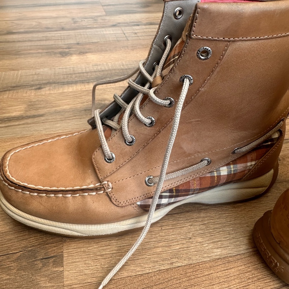 Sperry Women’s Top Sider Tan Leather Lace Up Boots with Plaid Accent 8.5 - Picture 7 of 11